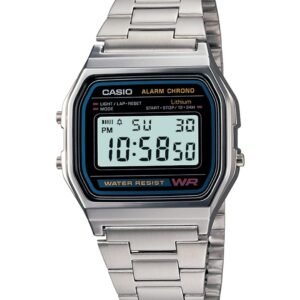 Casio Vintage A-158WA-1Q Digital Grey Dial Unisex Watch Silver Metal Strap